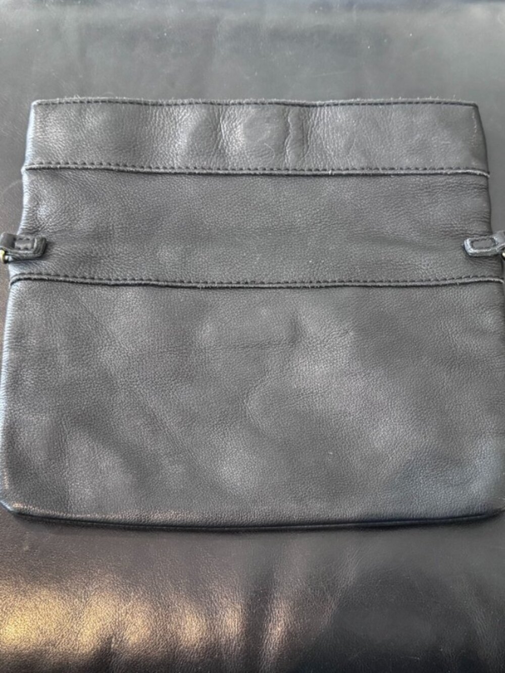 Linea Pelle Black Leather w/Gold Tone Decor Convertible Bag, Good Condition - Picture 7 of 9